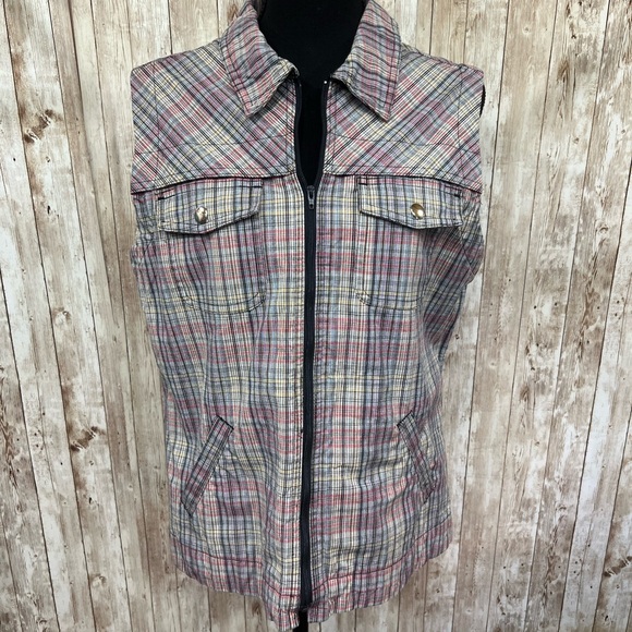 Christopher & Banks Jackets & Blazers - Christopher & Banks Plaid Vest - Red, Blue,‎ Gray
